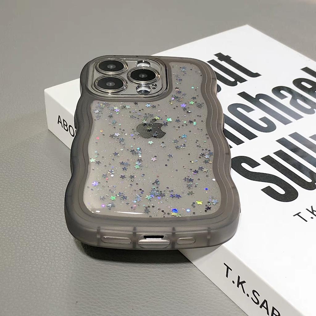 3D Wave Arc Curl Bling Glitter Clear Clear Case For iPhone 17 Air 16 E 15 14 13 12 Mini 11 Pro Plus Shockproof Glossy Phone Case
