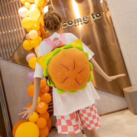 Hamburger Backpack with Adjustable Straps Realistic 3D Design Large Capacity Spacious Compartments Cheeseburger Backpack Storage Pouch