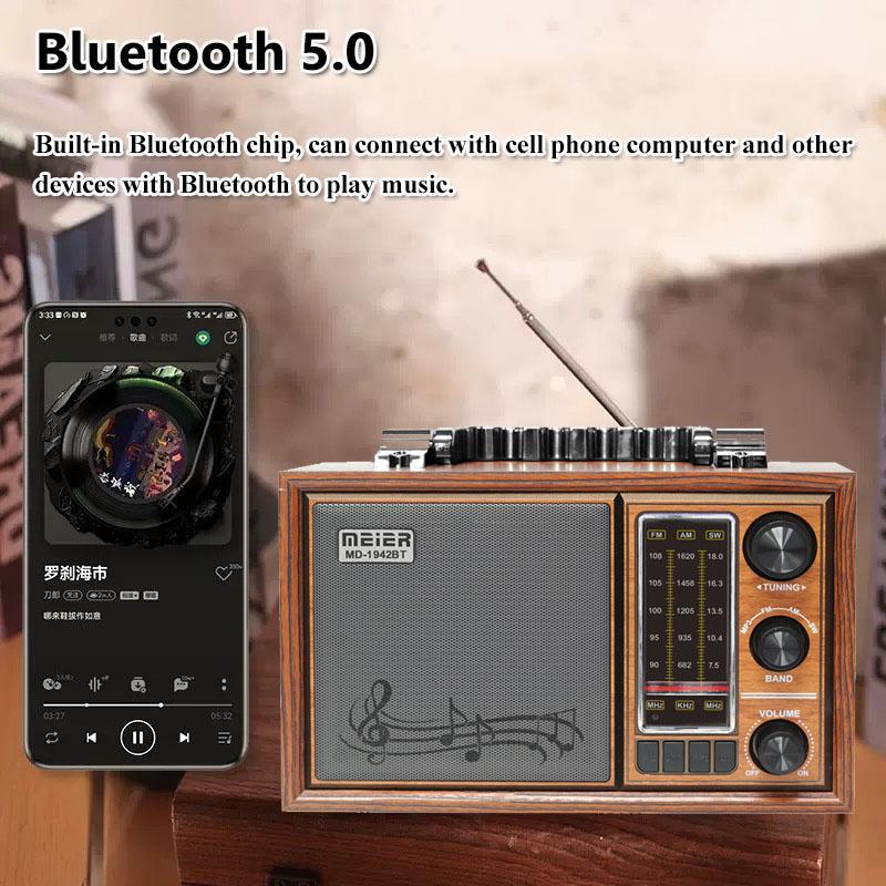 Portable Retro Nostalgic Radio Rechargeable Vintage FM AM SW Radios Powerful Bluetooth Speaker Support TF USB AUX AC/DC Power