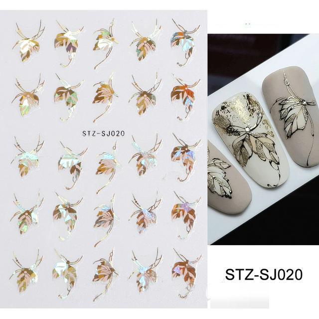 3D Fall Nail Stickers Gold Leaf Cotton Flowers Transfer Decals Nail Adhesive Sliders Manicure 2023 Autumn Decorations TRSTZ-SJ