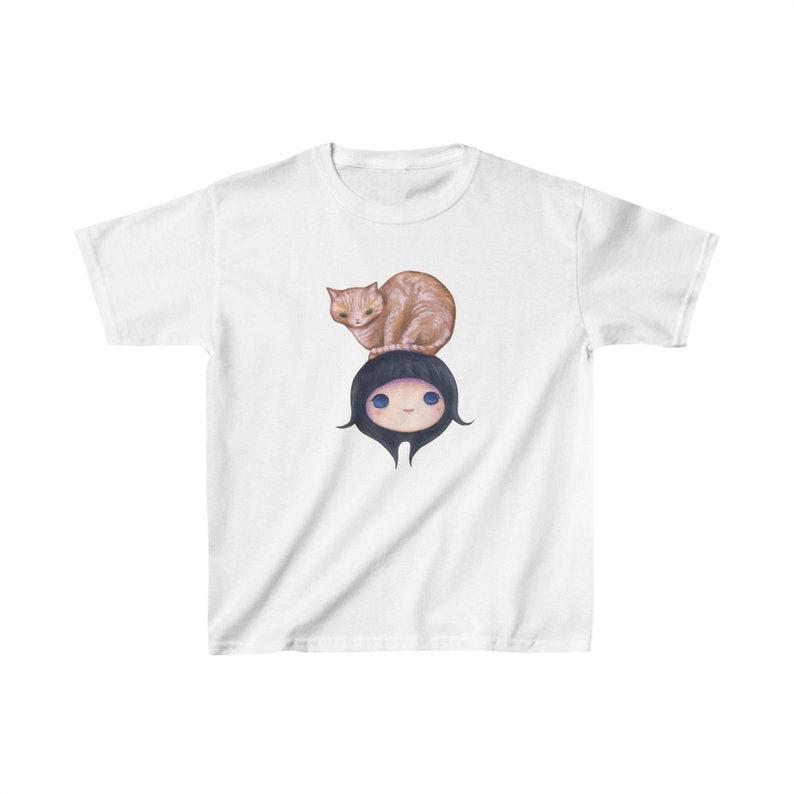 Chiho Aoshima Cat and Girl Graphic Baby Tee | Y2K Baby Tee, 90s Baby Tee, Graphic Shirt Crop, Coquette, Vintage Design