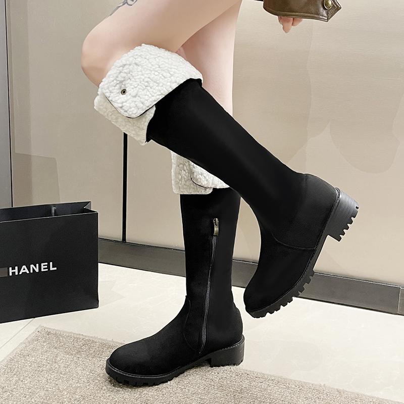 Fashion New LeShion of Women OverKnees Snow Boots Belt Buckle Warm Plush Foldable Boots Lady Round Toe Zipper Fleece Shoes Winter