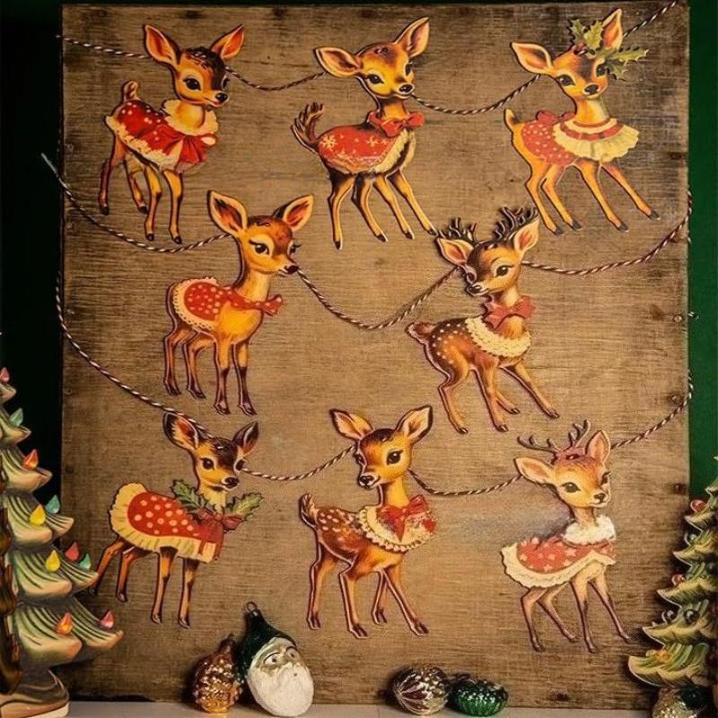 8pcs Vintage Reindeer Christmas Ornaments -Festive Winter Decor for Fireplace & Wall, Holiday Wall Art|Vintage Christmas Decor