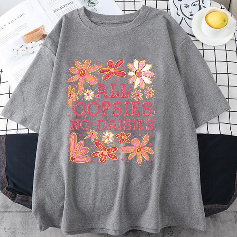 Футболка с принтом 'All Oopsies No Daisies' для женщин и мужчин, повседневная, с круглым вырезом, летняя, футболка про ментальное здоровье, смешные ретро-футболки с цветами