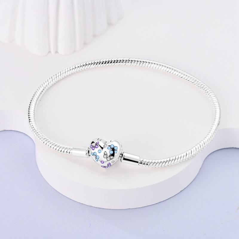 925 Silver Bracelet Heart Perfume Colorful Zircon Clasp Snake Chain Fit Original Charms DIY Jewelry