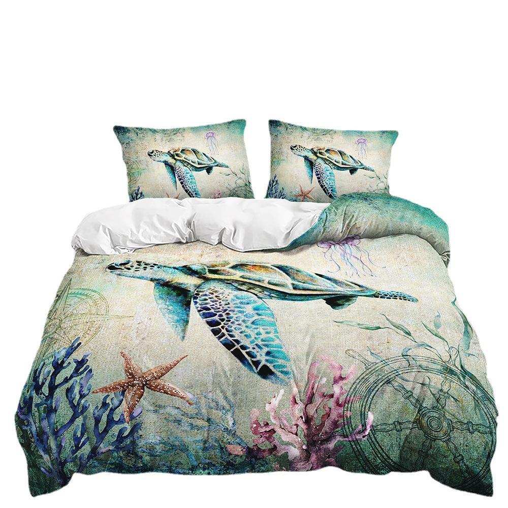 Three-Piece Marine Turtle Quilt Cover Digital Printing Kit Two-Piece Bedding