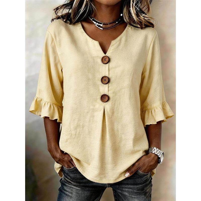 IHUASU Women's Fashion 3/4 Sleeves V-Neck Casual Blouses & Shirts Elegant