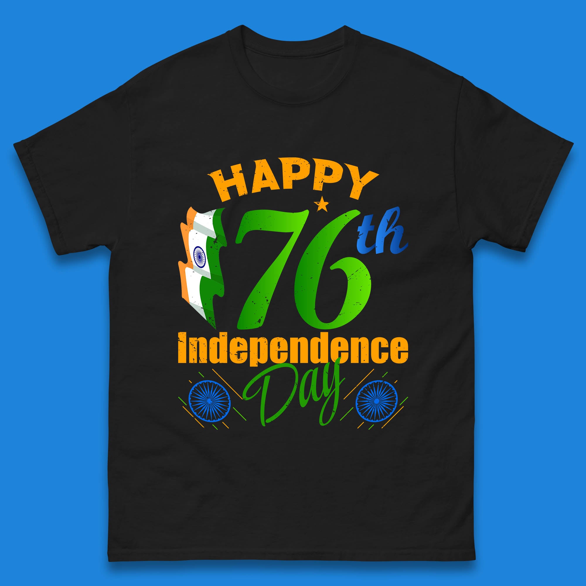 Happy India 76th Independence Day 15th August Patriotic Indian Flag Mens Tee Top 3XL