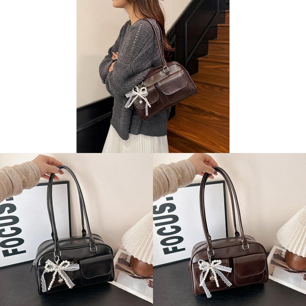 Pu Ladies Shoulder Bag With Pearl Bow Knot For Daily Use