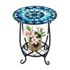 Huaqianguhh Outdoor Side Table, Round Small Mosaic Bird Butterfly Patio Accent, Indoor End Plant Coffee Tea Table for Yard Porch Garden Living