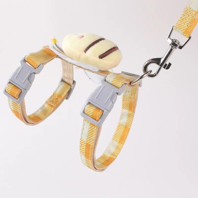 Haustierbedarf Katzengeschirr Leine Halsbänder Verstellbar Cartoon Biene Atmungsaktiv Kleine Hundeleine Outdoor Spaziergang Kawaii Tragbar Einfach