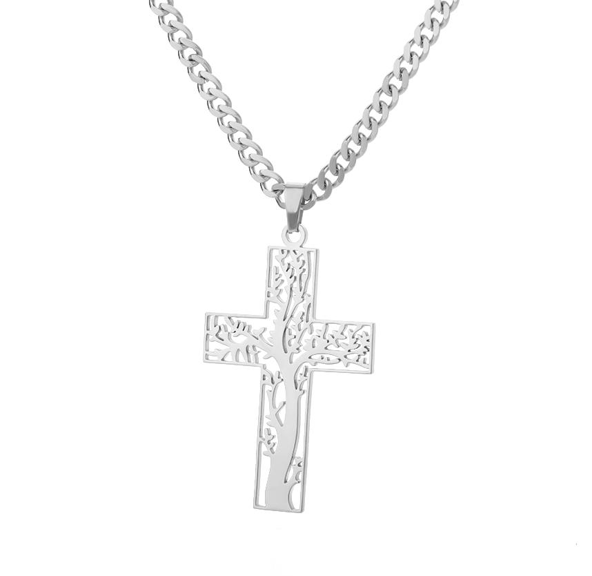 Stainless Steel Jesus Cross Necklace For Women Men Gold Color Caravaca Angels Crucifix Charm Choker Rapper Jewelry Hip Hop Gift