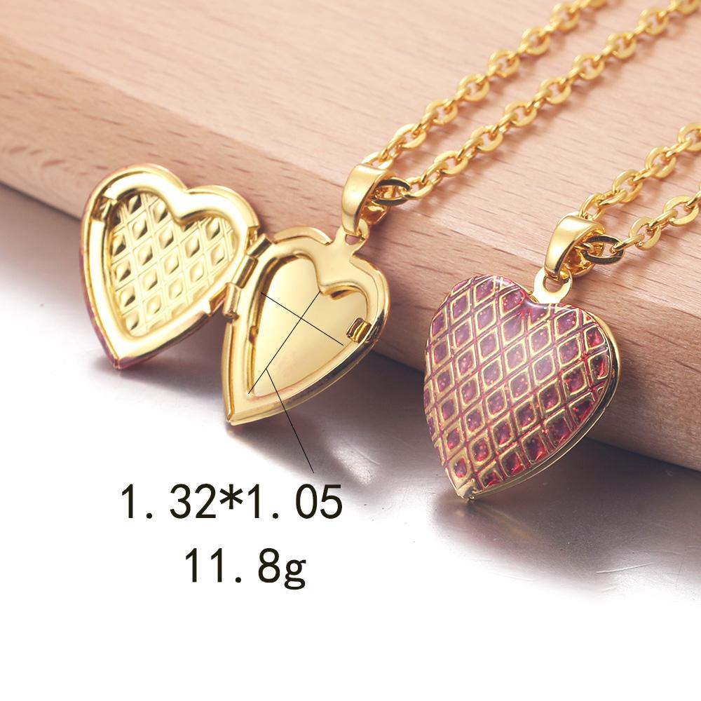 Golden Locket Pendant Mood Necklace Emotion Women Men Lovers Photo Frame Box Choker Necklaces Fashion Love Enamel Jewelry