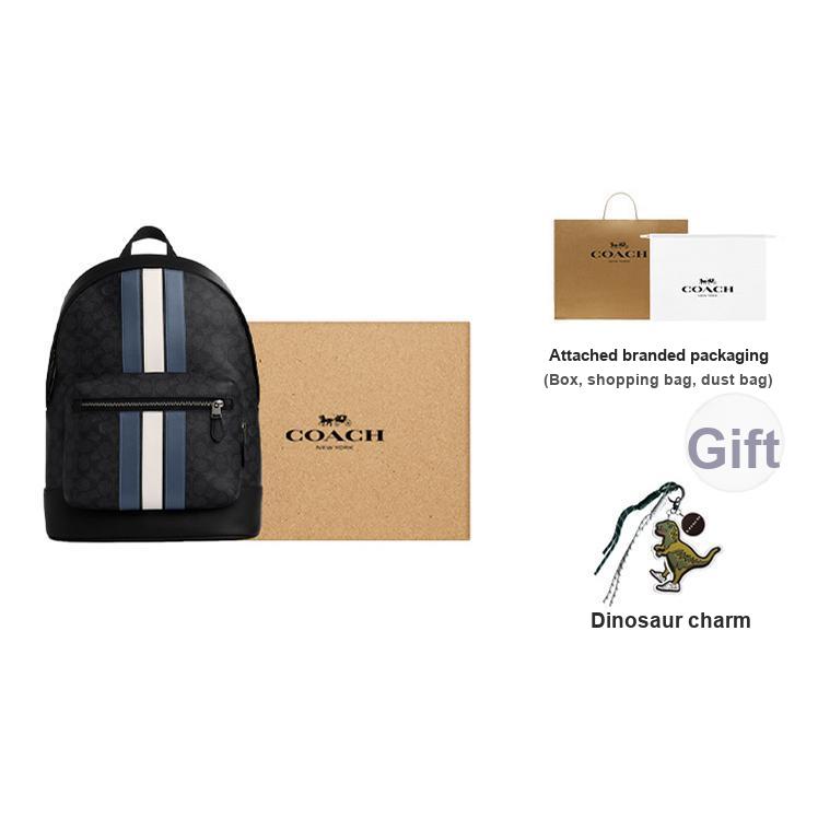 Coach Zaino con Zip a Blocchi di Colore a Strisce West 32 Grande Zaino da Uomo Denim Carbone-Blu Bianco Gesso CV922-QBOH0
