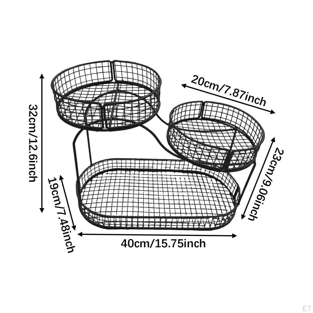 Countertop Fruit Basket 3 Tier Large Capacity Multipurpose Organizer Metal Mesh for Snack