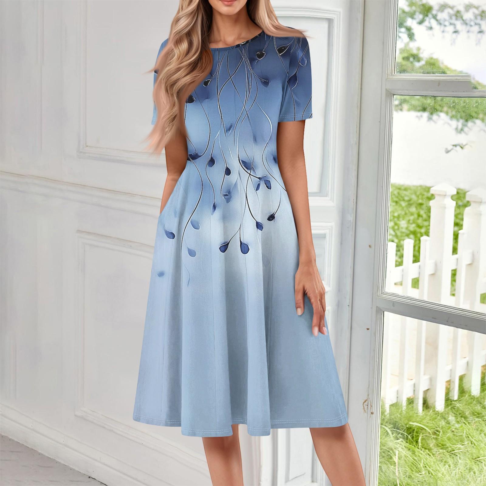 

Жіноча повсякденна модна сукня міді з круглим вирізом і короткими рукавами XXL