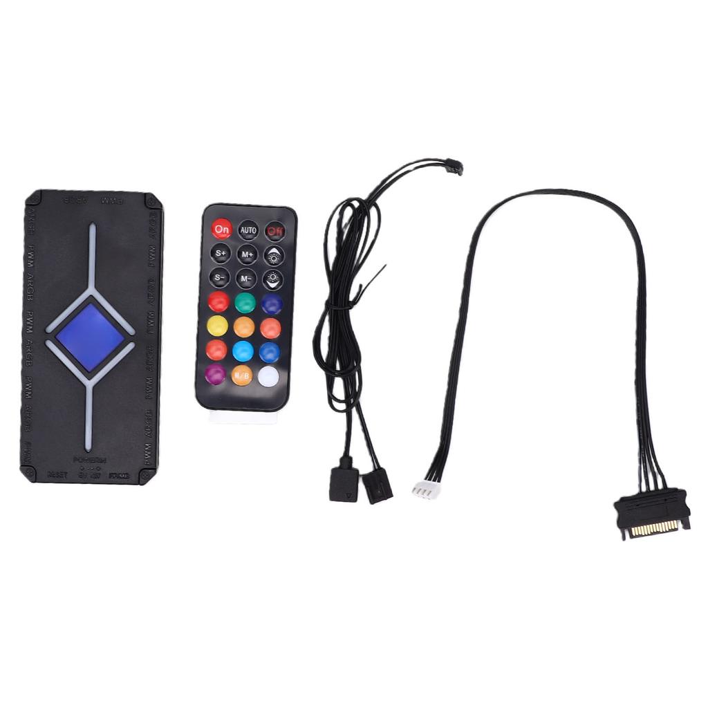 ARGB PWM Fan Hub Controller 3 Pin PC Fan Controller Support Up to 18 Fans Magnetic Design Serial ATA Power Cable Black