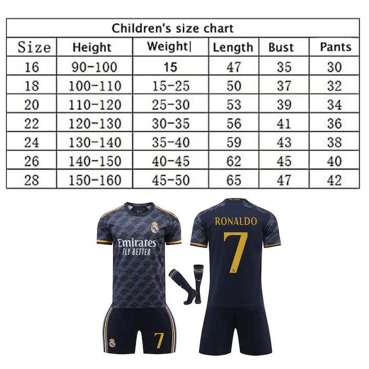 Zestaw koszulki Real Madryt Ronaldo 7, Czarny top treningowy, Oddychająca, przyjazna dla skóry koszulka piłkarska dla fanów, Unisex