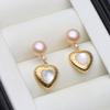 Genuine Fresh water Stud Earrings with Pearls Woman,Natural Heart Pearl Earrings Jewelry Wife Mother Birthday Gift White Black