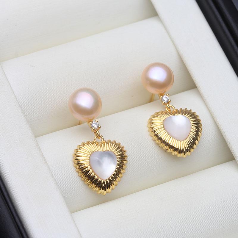 Genuine Fresh water Stud Earrings with Pearls Woman,Natural Heart Pearl Earrings Jewelry Wife Mother Birthday Gift White Black