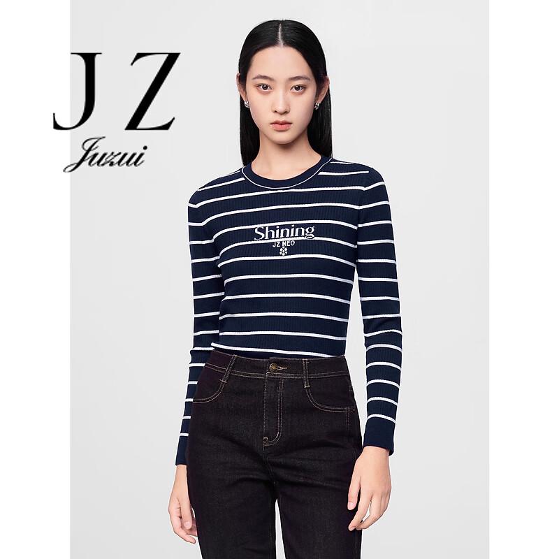 JUZUI Women s Classic Striped Crew Neck Winter Sweater S