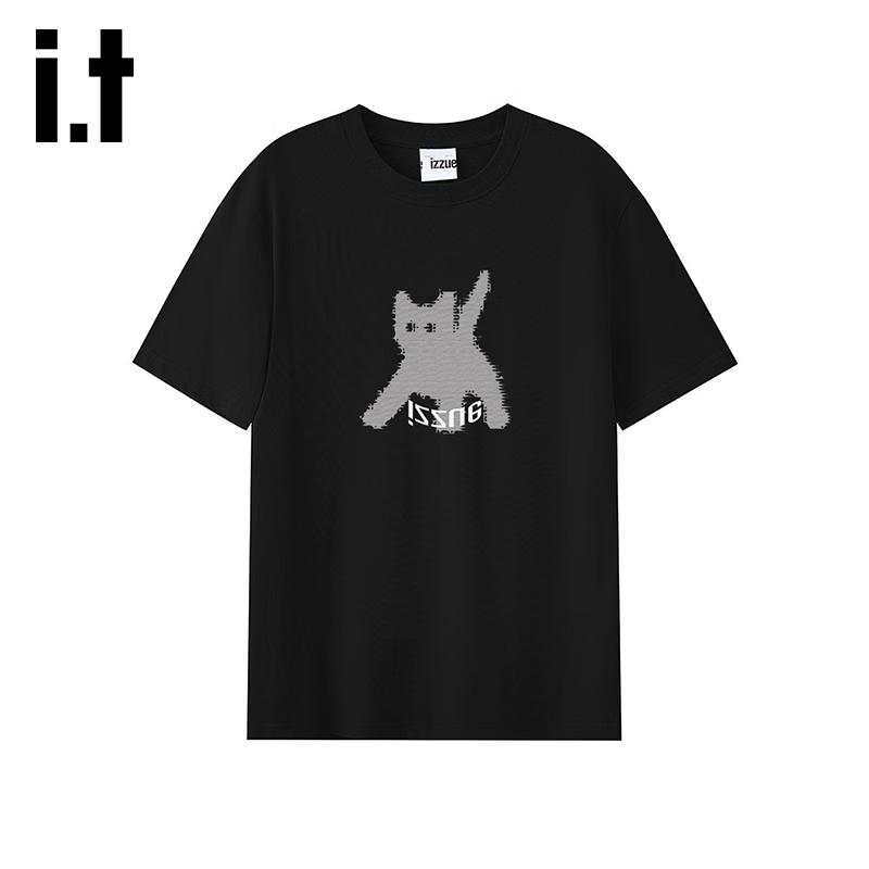 izzue it Women s Pixel Cat Embroidered Cotton T-Shirt M