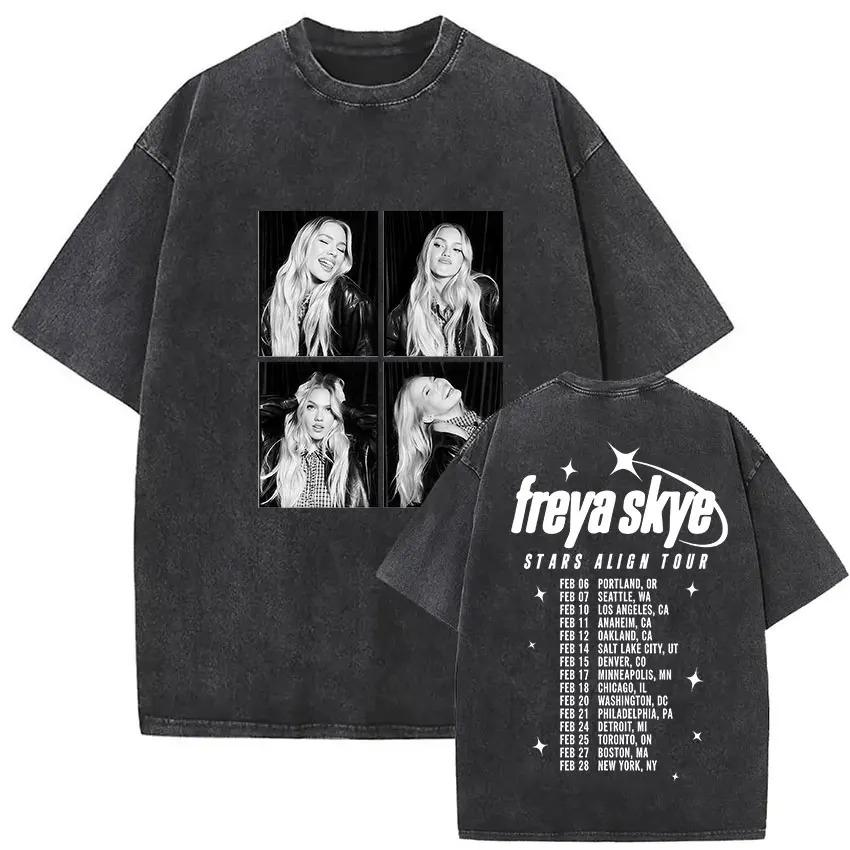 Zpěvačka Freya Skye Stars Align Tour 2026 Vintage Prané Trička Pánské Dámské Letní Estetické Oblečení Hip-hop Oversized Tričko