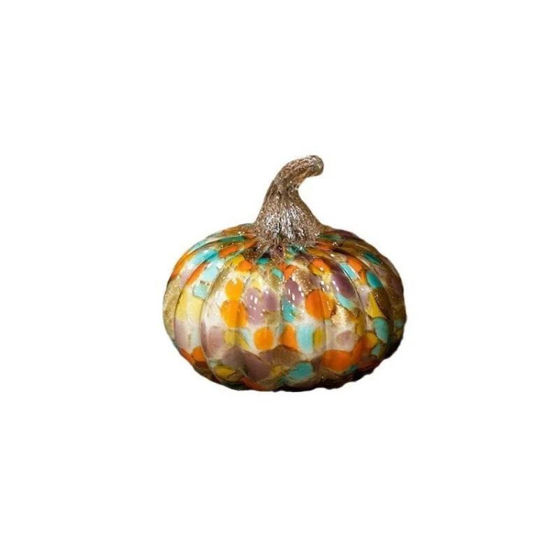 Creative Glass Craft Artificial Pumpkin Sculpture Colored Transparent Glazed Pumpkin Craft Decorative Figurines Home Decoration