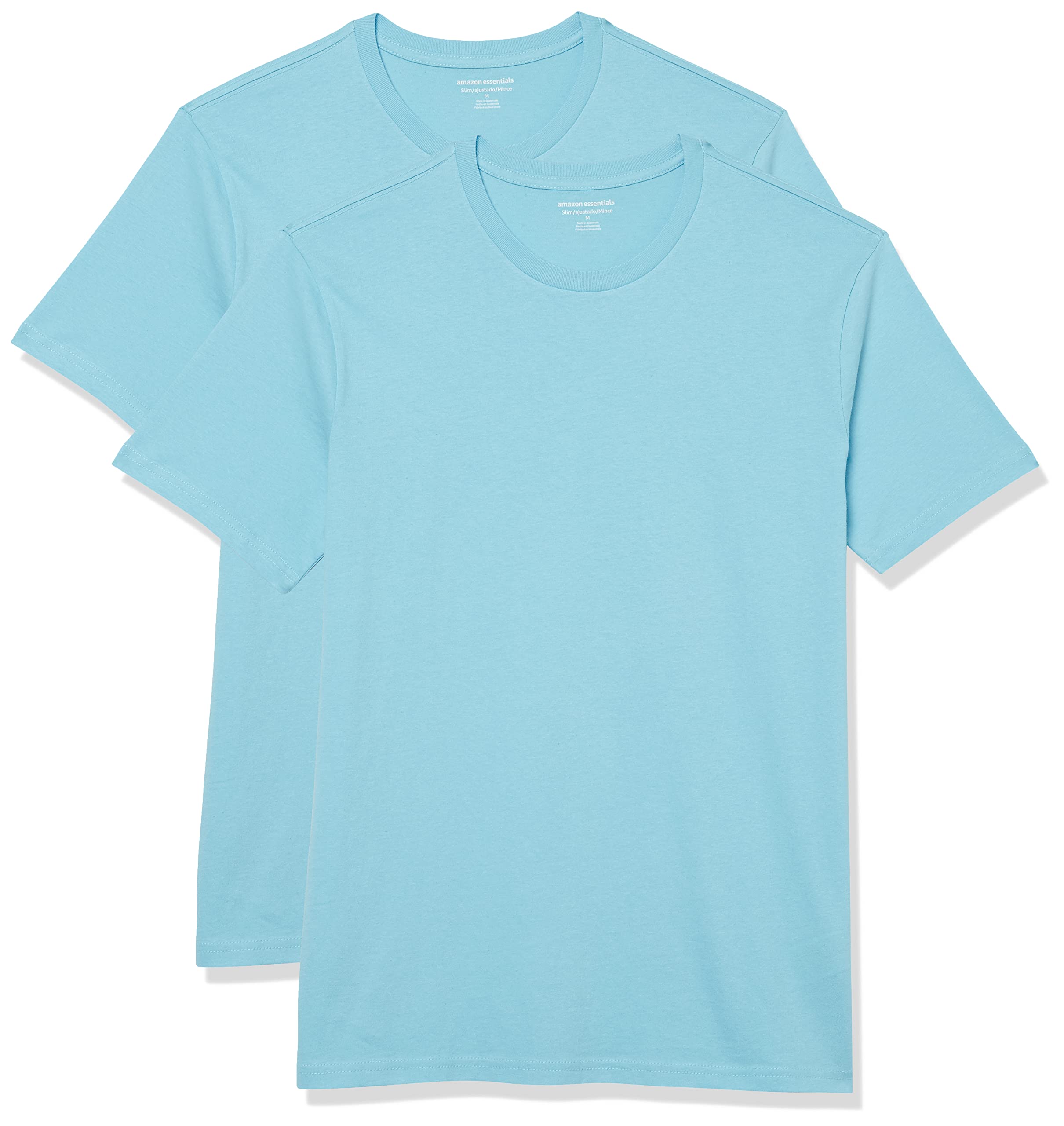 

[Amazon Essentials] 2-Pack T-Shirts, Crew Neck, Slim Fit, Short Sleeve, Men s, Aqua Blue, Size S