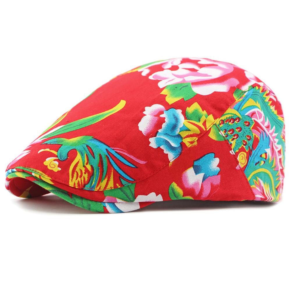 

HT4390 Beret for Men Women Chinese Floral Printed Beret Cap Male Female Vintage Artist Painter Beret Hat Adjustable Flat Cap Men 55-59cm Adjustable красный