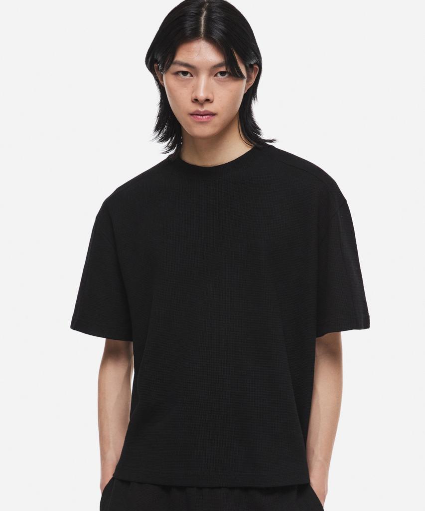 Dipain Crop Waffle Half T-Shirt Mono Black