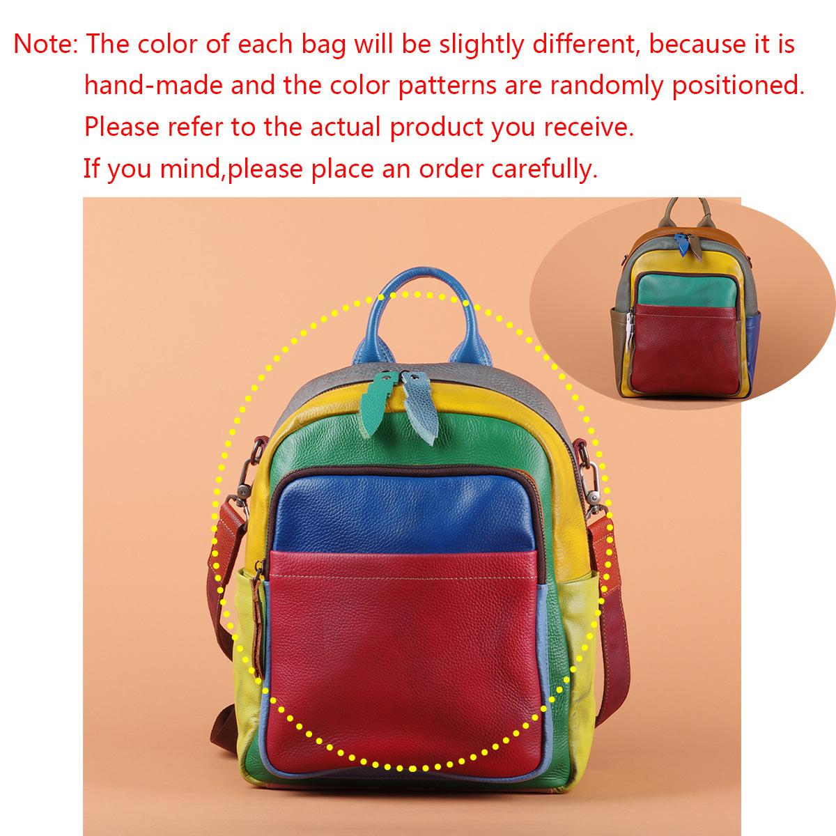 Colorful Random Contrasting Colors, Personalized Trend Schoolbag, Genuine Leather, First Layer Cowhide, Retro And Old Women S Backpack.