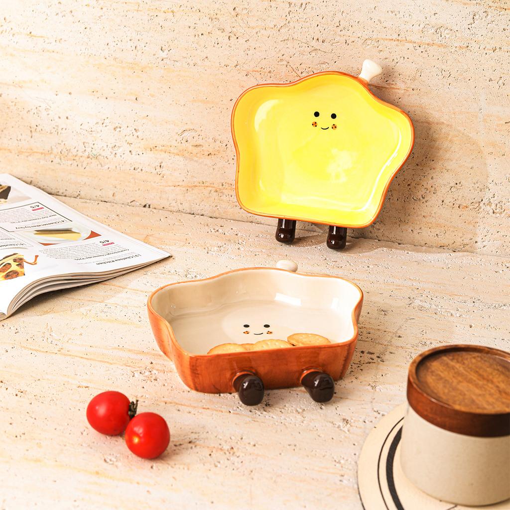 Creative Bread Shape Ceramic Plate Household Vegetable Plate One Person Food Cute Tableware Breakfast Plate Toast Plate Fruit Plate