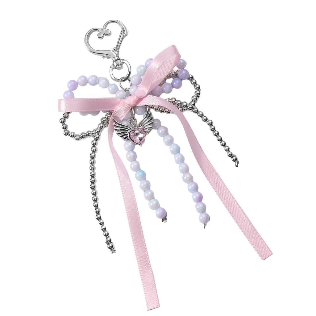 Lovely Ribbon Beads Bowknot Keychain Fashion Statement Key Holder Stylish Purse Embellishment for Various Occasion