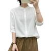 Women's Fashionable Casual Oversized Double-Layer Cotton Yarn Stand Collar Shirt With Mid-Length Sleeves In  Colour Top