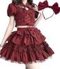 SUNNYSTEP Ruffled Mini Dress, Cosplay Costume, Gothic, Black, Red, Sexy, Short Sleeves, Gothic Lolita, Stage Costume, Photography (M, RED)