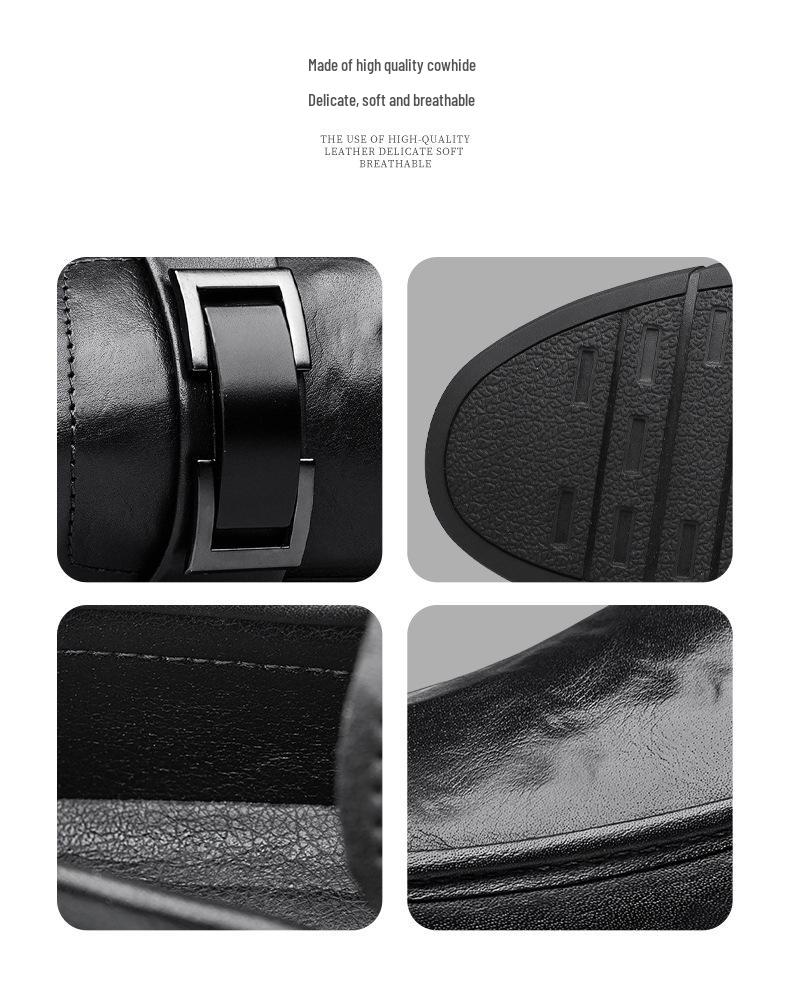 Men's British Style Cowhide Slip-On Leather Shoes: Versatile, Height-Increasing, Trendy for Casual or Wedding Wear.