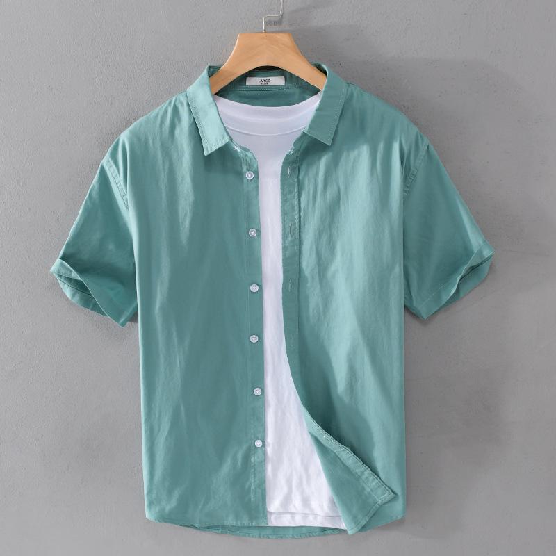 

Мужская летняя повседневная рубашка Оксфорд с коротким рукавом - Удобная, Легкая, Чистый хлопок, Однотонная. 3XL