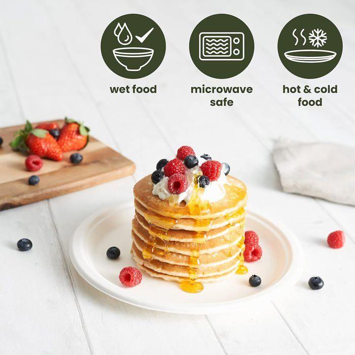 Assiettes Biodégradables - HAAGO - 100 Grandes Assiettes - 26cm - Écologiques - Rigidité Supérieure