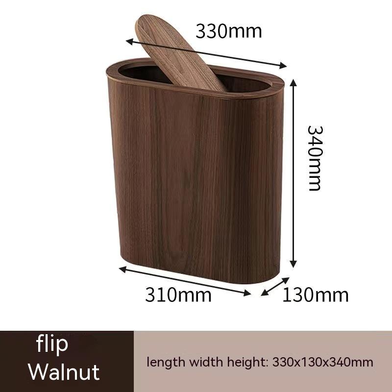 Nordic Stitched Wooden Trash Can Household Living Room Bedroom Kitchen Toilet Gap Super Narrow Creative Paper Basket Walnut Wood
