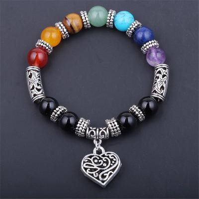 7 Chakra Heilung Balance Stein Perlen Armband Yoga Reiki Charm Herz Armbänder
