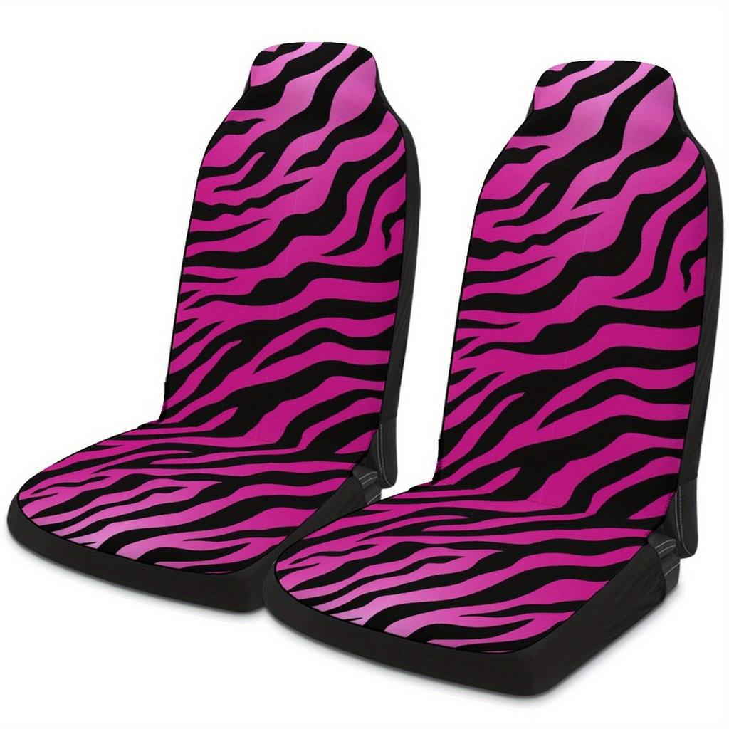 2pcs Vibrant Pink & Black Zebra Stripe Car Seat Covers - Fit Front Seat Protectors, Non-Slip Breathable Fabric, Machine Washable