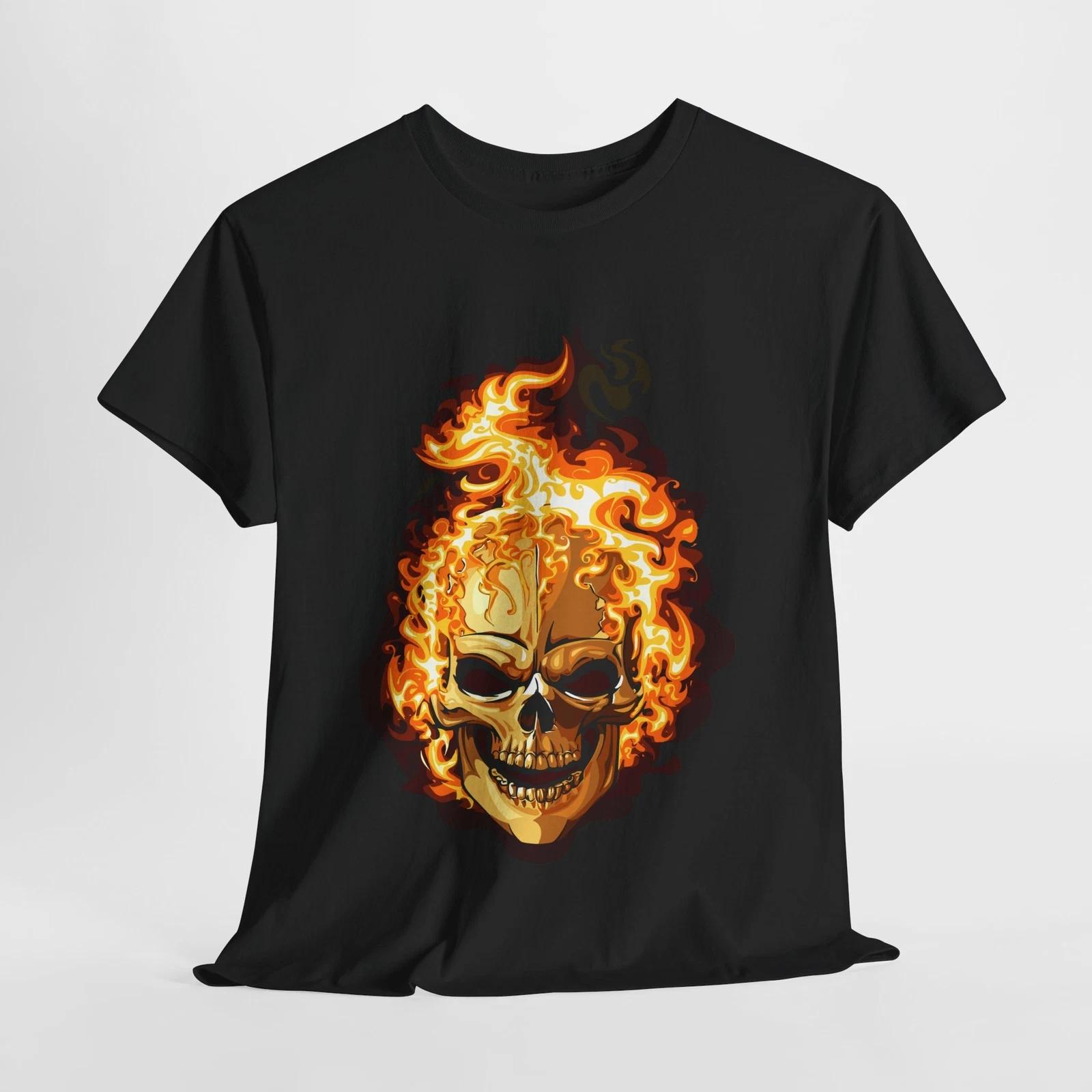 Flaming Skull Graphic Tee, Unisex Cotton Shirt, Edgy T-Shirt for [...] M