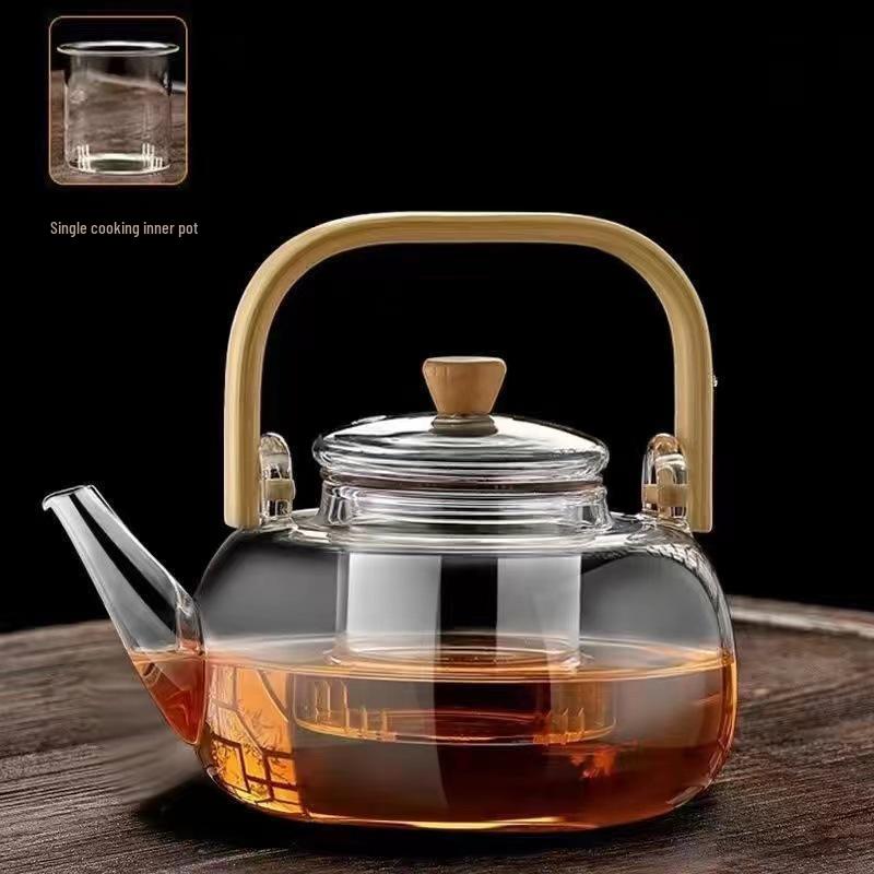 High Temp Resistant Glass Teapot with Bamboo Handle for Boiling Water & Brewing Tea - Complete Tea Set