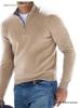 New Men's Autumn V-Neck Long Sleeve Plush Zipper Casual Polo Shirt