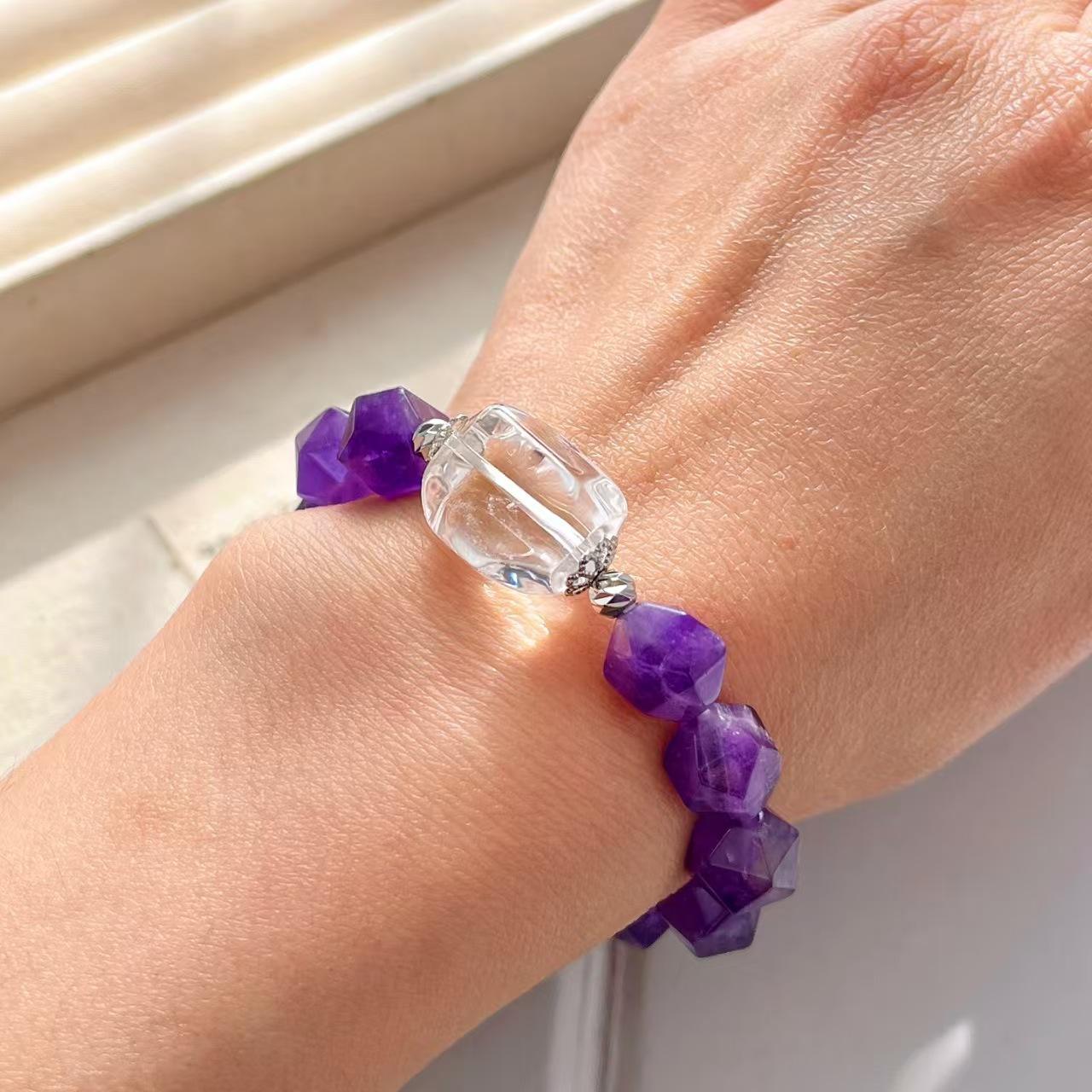 Retro Natural Amethyst White Crystal Bracelet Basic Commuter Bracelet