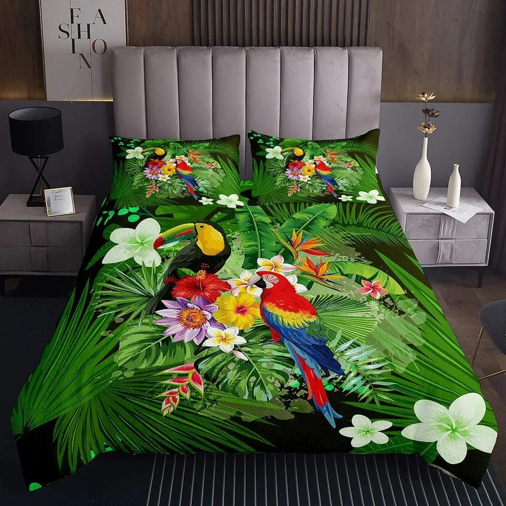 Toucan Bedding Set Palm Leaves Duvet Cover Twin For Boys Girls Tropical Jungle Birds Comforter Cover Botanical Bedspread Cover