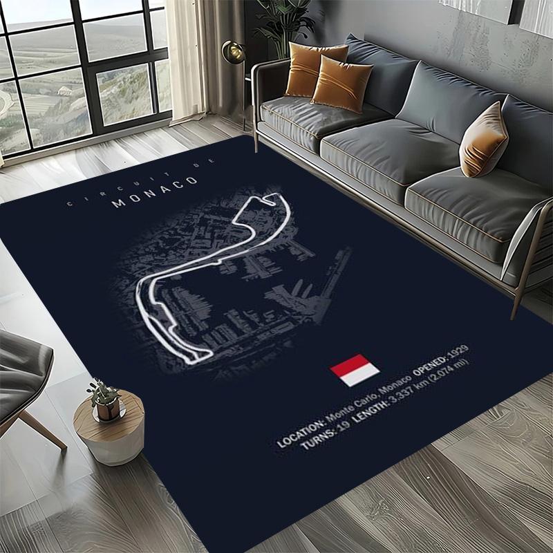 Alfombra Decorativa Tema Automovilismo Fórmula 1 Alfombra Amante de las Carreras Alfombra de Cuatro Estaciones Impresa con Circuito F1 Imola Monaco para Habitación Sofá
