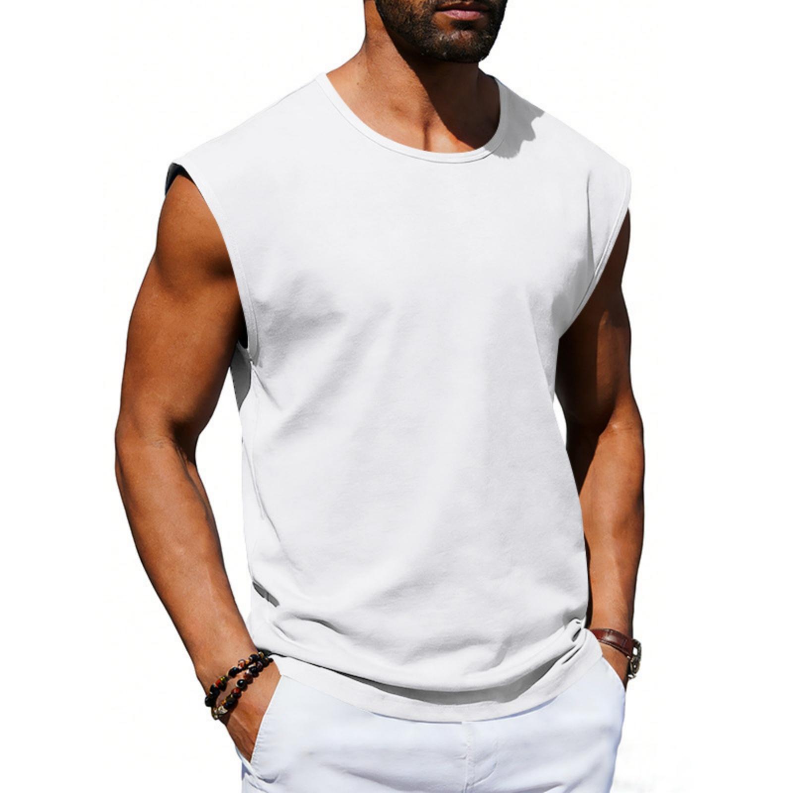 

Men s Color Round Neck Sleeveless Breathable Loose Sports Fitness Fashion Vest S білий