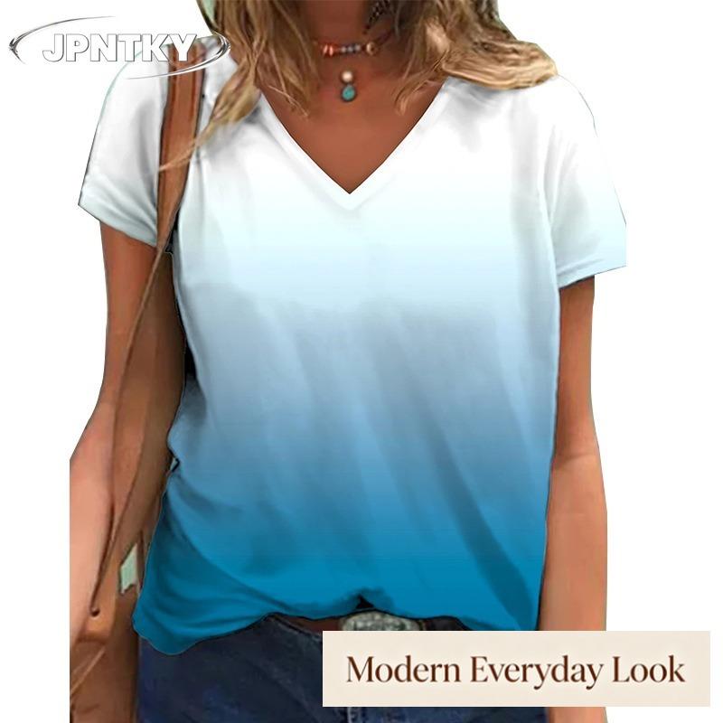 JPNTKY Women's Fashion Casual Short Sleeve V-Neck Blouses & Shirts